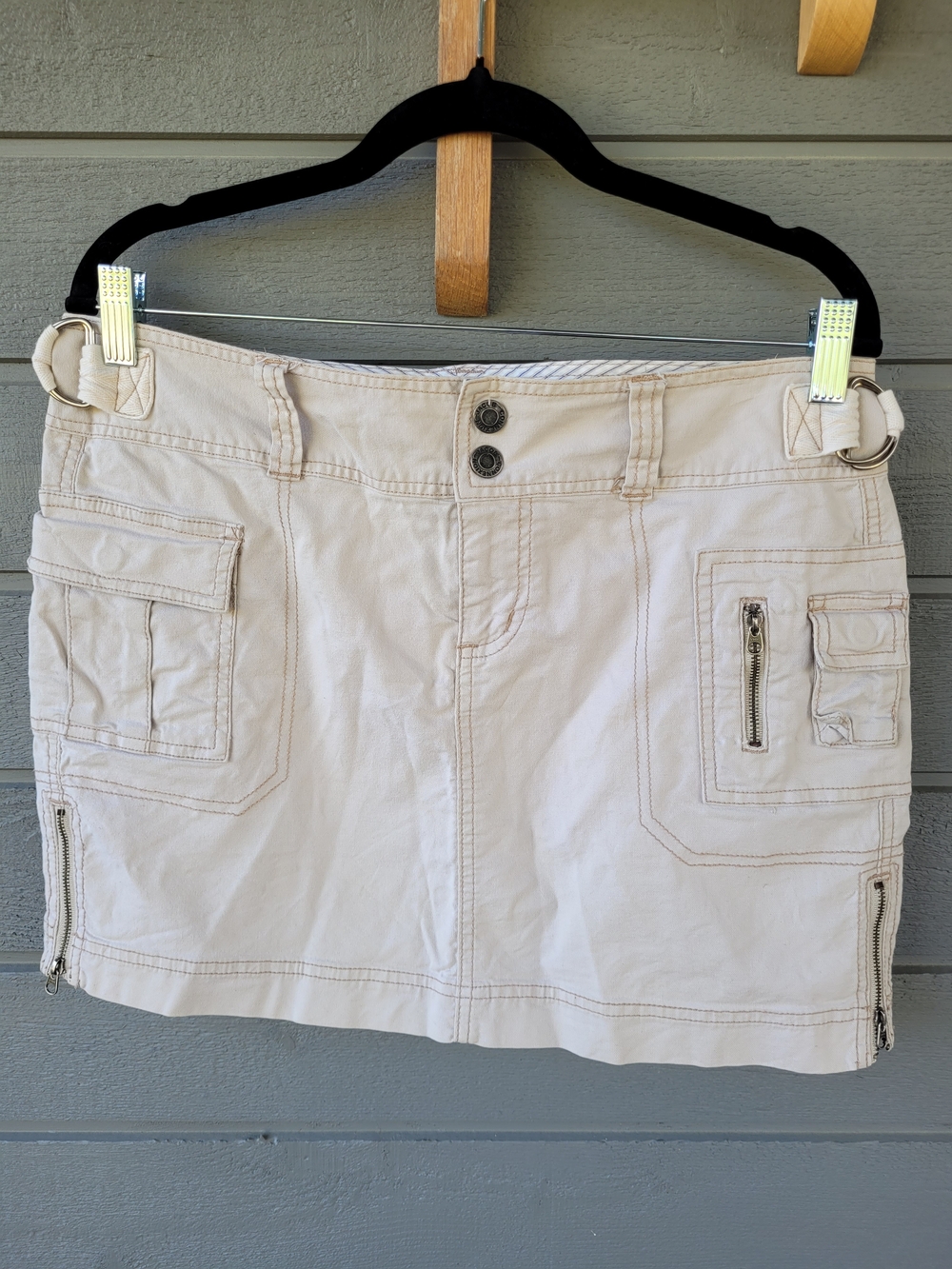 Y2K Authentic Jacob Connexion Beige Cargo Mini Skirt Stretch, Size 9/10